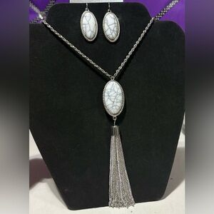 Vintage Silver & Stone Earrings & Necklace Set